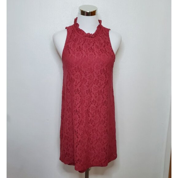 Altar'd State Size S Dress Red Brick Lace Lined Lace Neck Tie Back - Picture 1 of 12